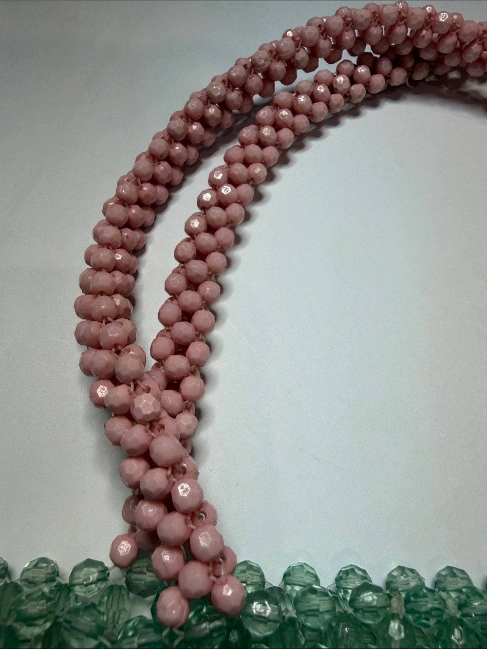 Handmade Beaded Mint Green Tote with Pink Beaded Handles - Picture 3 of 3